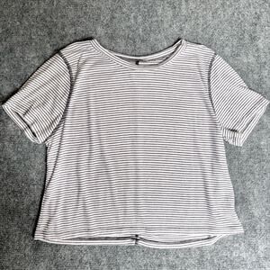 American Eagle Outfitters Ribbed Crop Tee White Navy Stripe Women's Medium